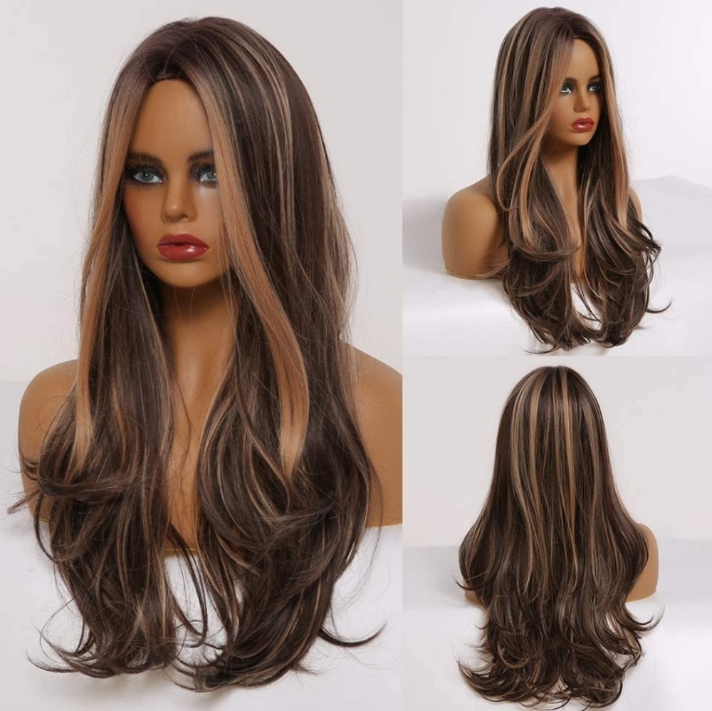 Ombre Brown Synthetic Wigs Long Natural Wave